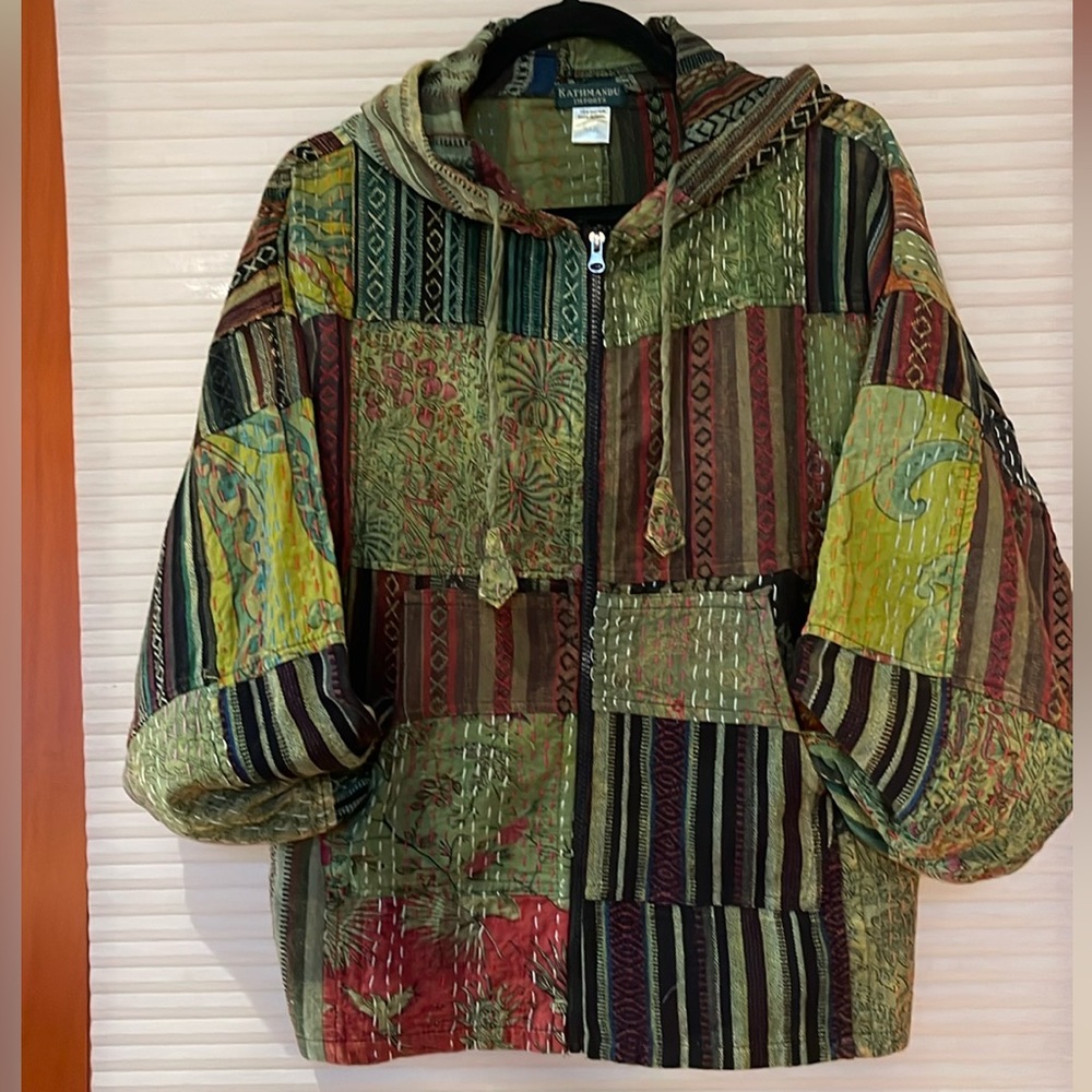Green/Orange Kantha Patchwork Jacket Size M/L - image 2